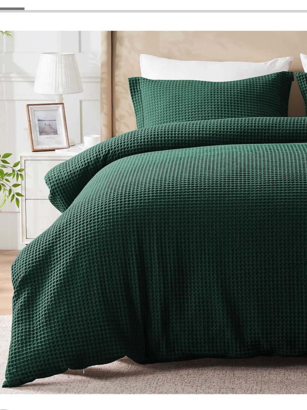 TWIN SIZE Duvet Set 100% Cotton Waffle Weave - DARK GREEN